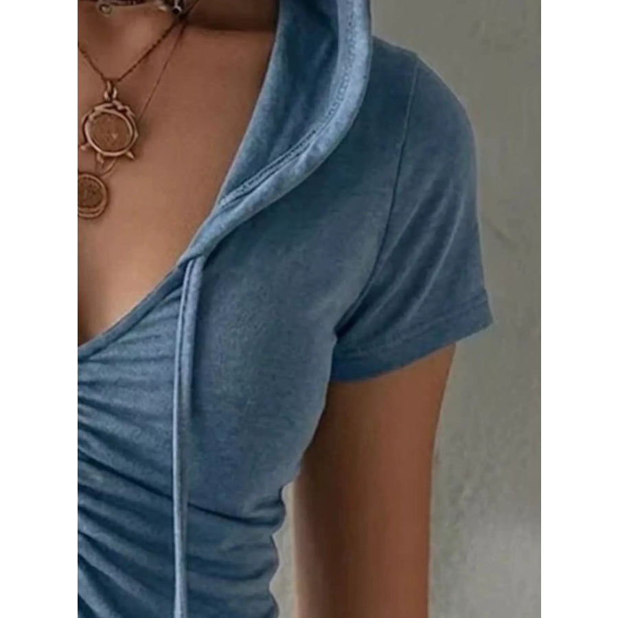 Ruched Short Sleeve Hooded T-Shirt Apparel and Accessories