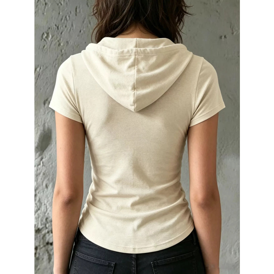 Ruched Short Sleeve Hooded T-Shirt Apparel and Accessories