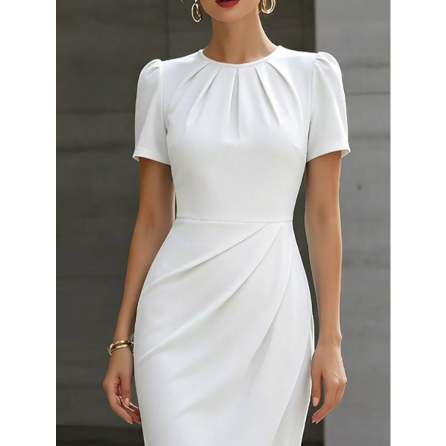 Ruched Short Sleeve Midi Dress Apparel and Accessories