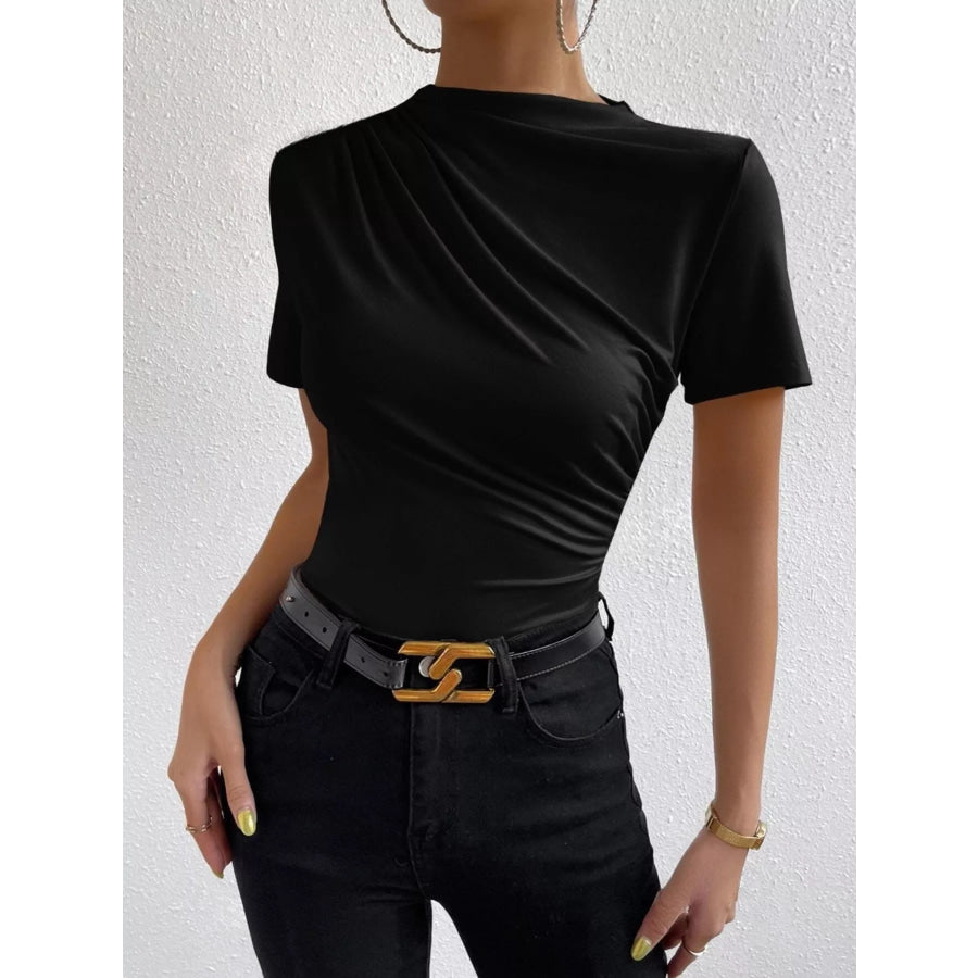 Ruched Short Sleeve T-Shirt Black / S Apparel and Accessories
