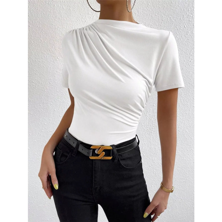 Ruched Short Sleeve T-Shirt White / S Apparel and Accessories