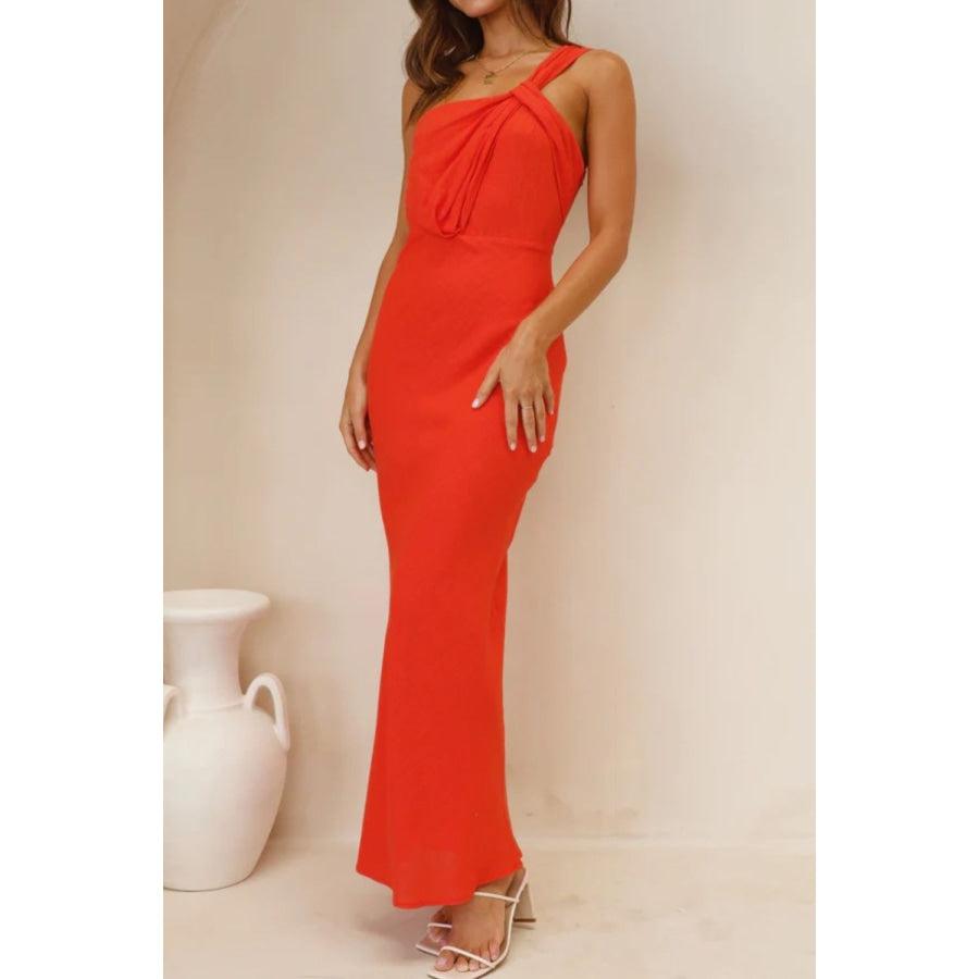 Ruched Single Shoulder Maxi Dress Apparel and Accessories