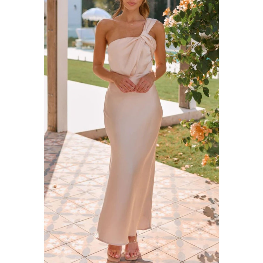 Ruched Single Shoulder Sleeveless Maxi Dress Apparel and Accessories