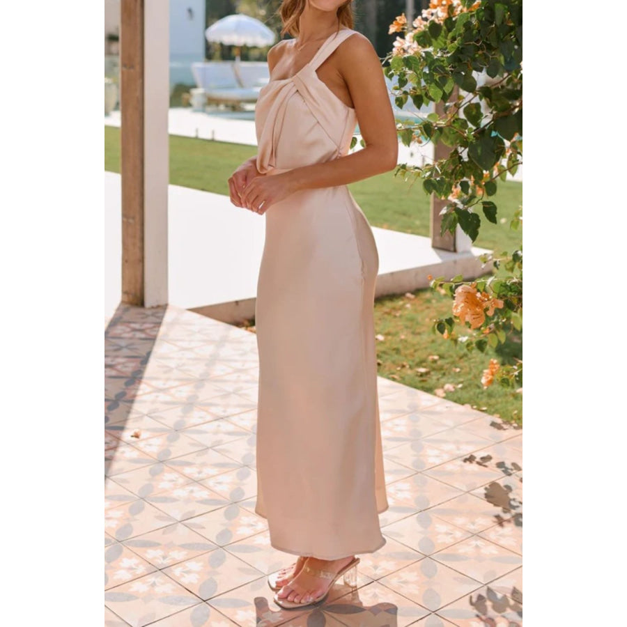 Ruched Single Shoulder Sleeveless Maxi Dress Apparel and Accessories