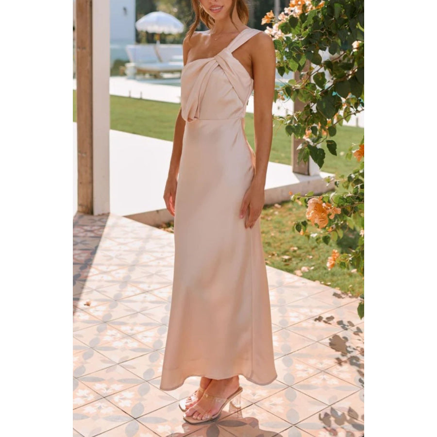 Ruched Single Shoulder Sleeveless Maxi Dress Apparel and Accessories