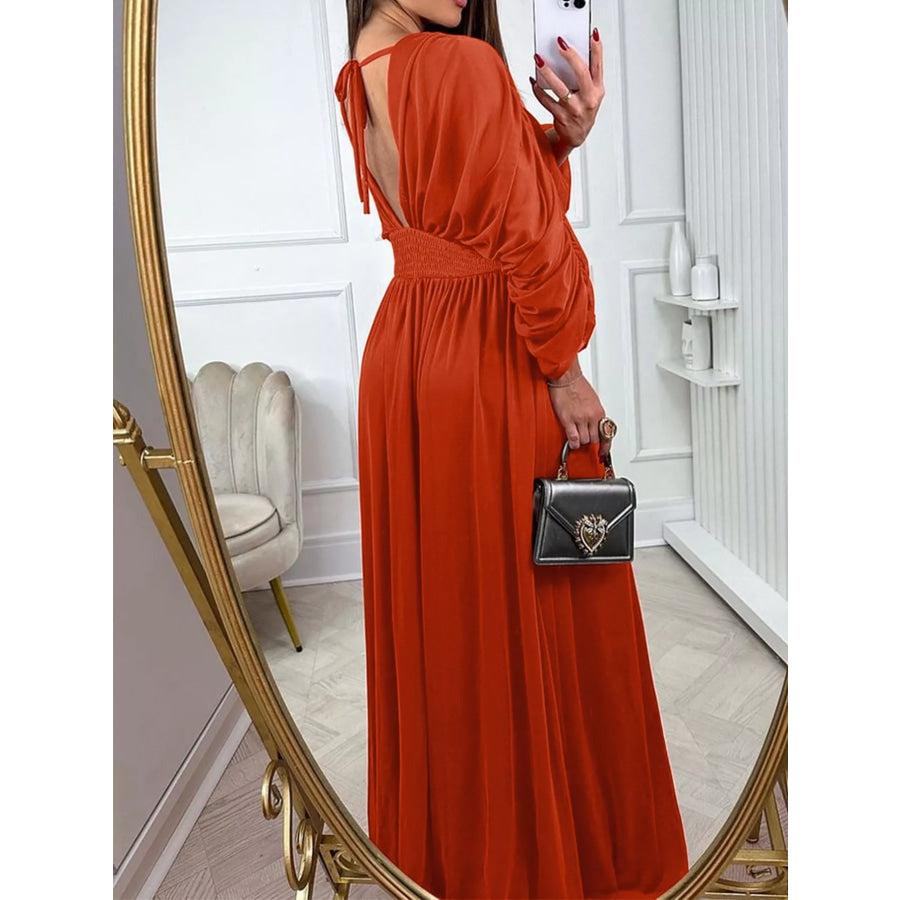 Ruched Sleeve V-Neck Maxi Dress Apparel and Accessories