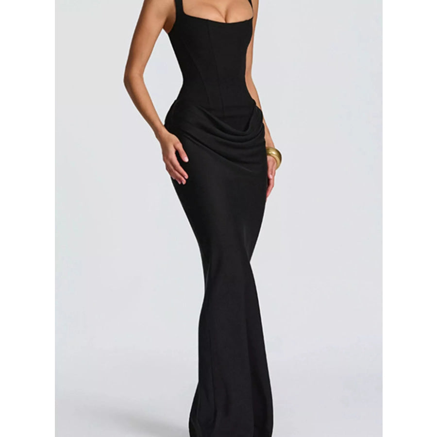 Ruched Sleeveless Maxi Dress Black / XS Apparel and Accessories