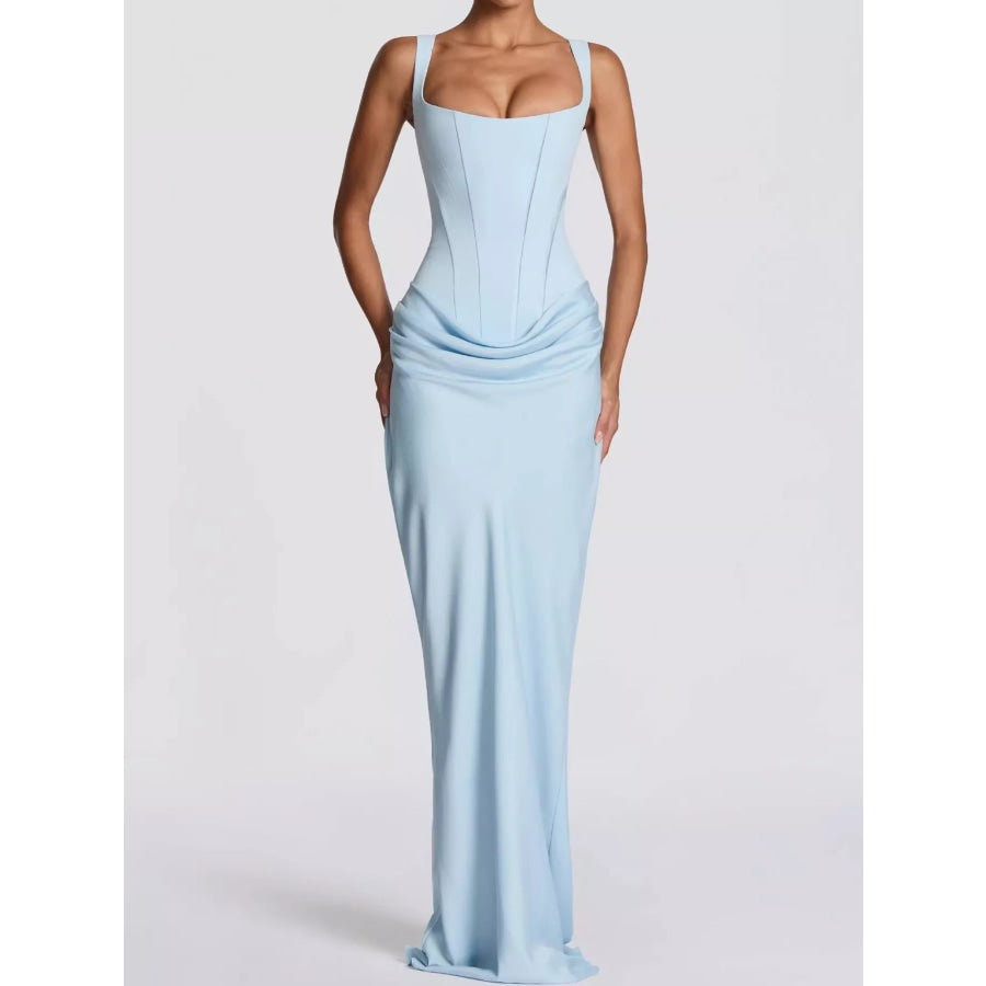 Ruched Sleeveless Maxi Dress Blue / XS Apparel and Accessories