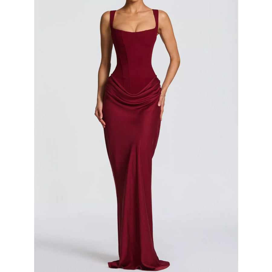Ruched Sleeveless Maxi Dress Burgundy / XS Apparel and Accessories