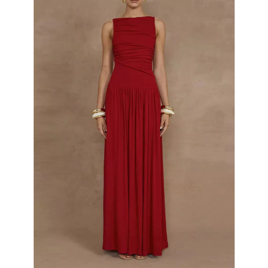 Ruched Sleeveless Maxi Dress Deep Red / S Apparel and Accessories