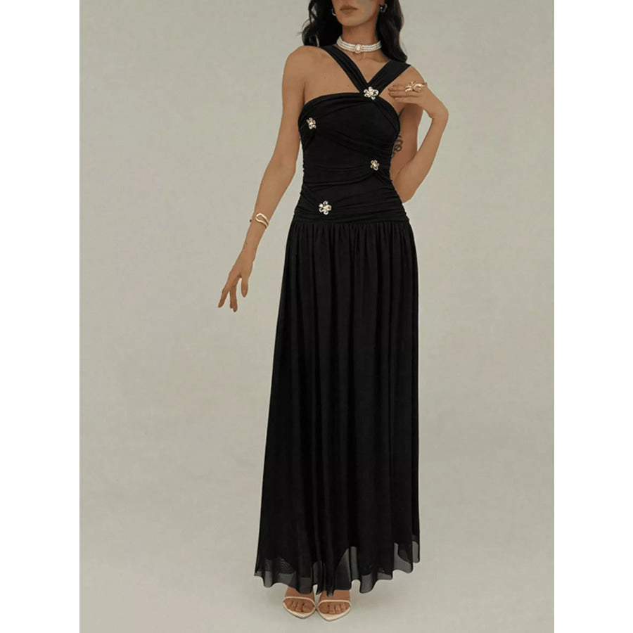 Ruched Sleeveless Maxi Dress with Embellishments Apparel and Accessories