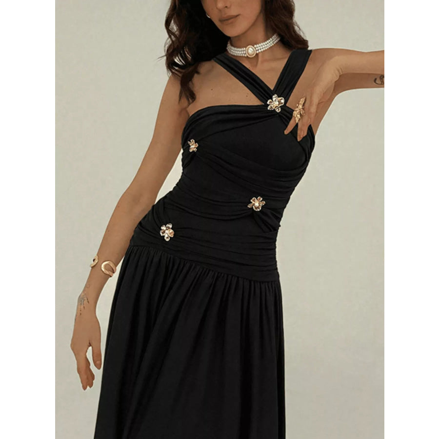 Ruched Sleeveless Maxi Dress with Embellishments Apparel and Accessories