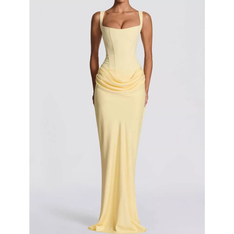 Ruched Sleeveless Maxi Dress Yellow / XS Apparel and Accessories