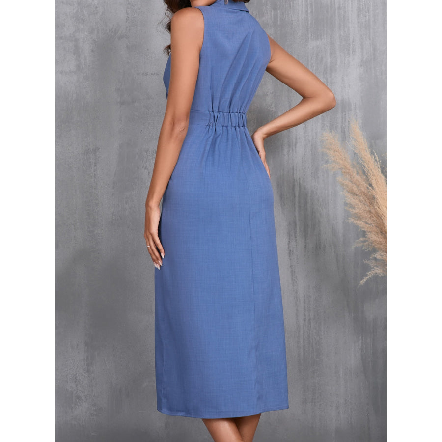 Ruched Sleeveless Midi Dress Dusty Blue / S Apparel and Accessories