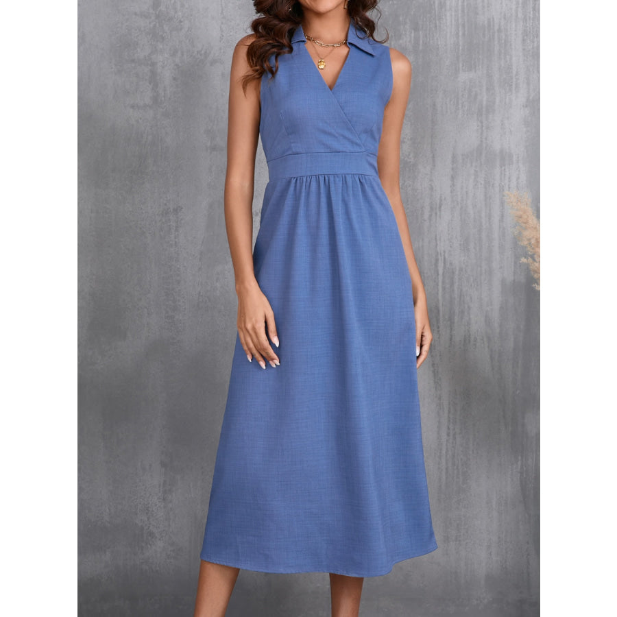 Ruched Sleeveless Midi Dress Dusty Blue / S Apparel and Accessories