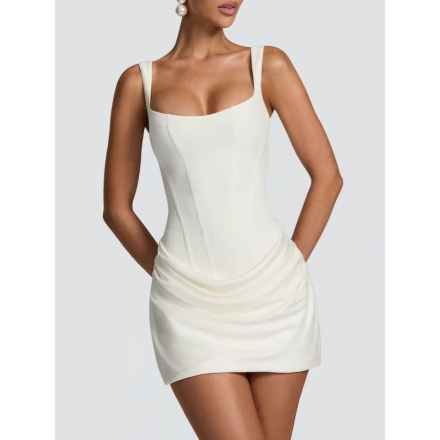 Ruched Sleeveless Mini Dress White / XS Apparel and Accessories