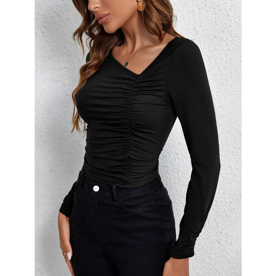 Ruched Slim Fit Long Sleeve T-Shirt Apparel and Accessories