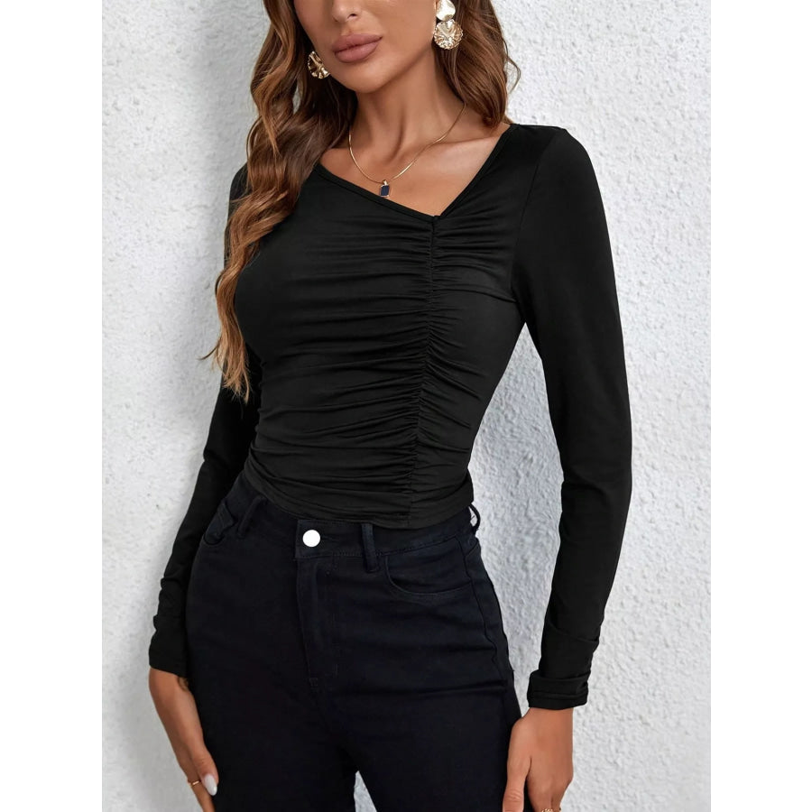 Ruched Slim Fit Long Sleeve T-Shirt Apparel and Accessories