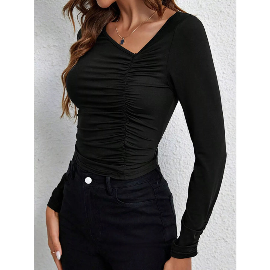 Ruched Slim Fit Long Sleeve T-Shirt Apparel and Accessories