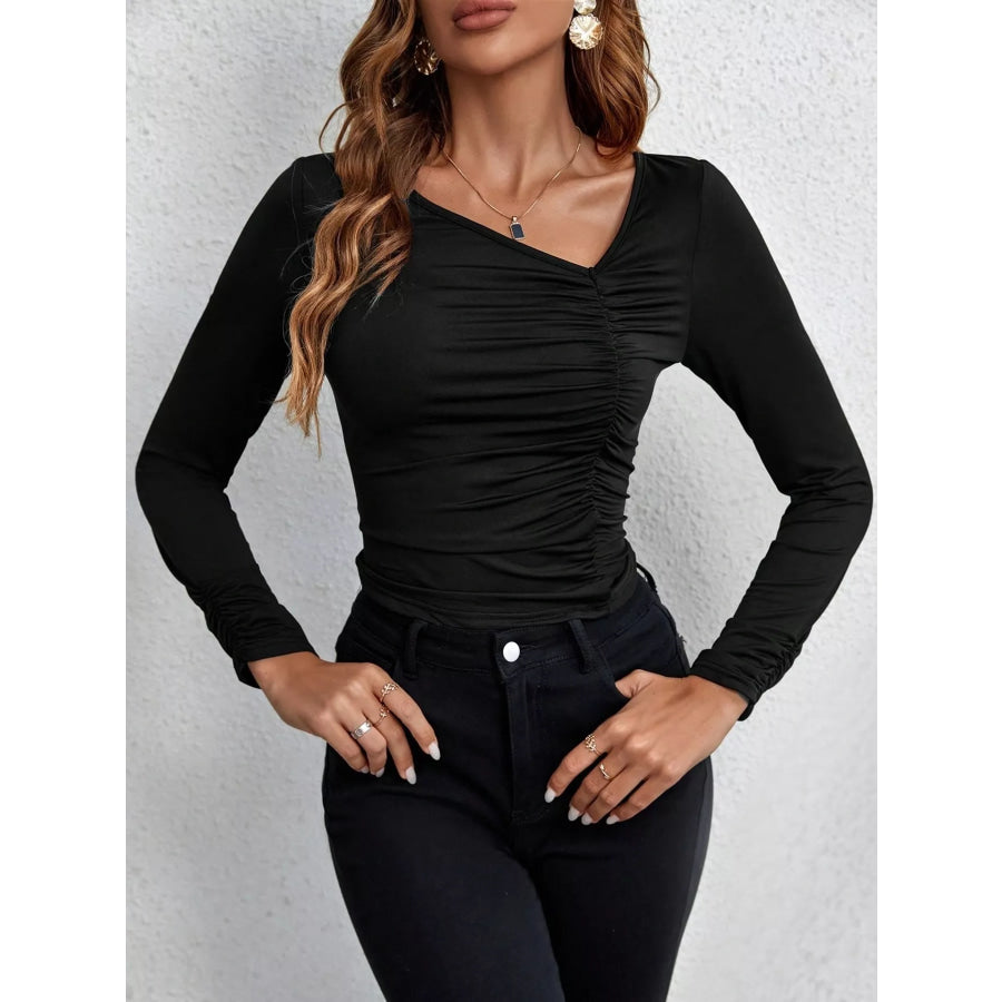 Ruched Slim Fit Long Sleeve T-Shirt Apparel and Accessories
