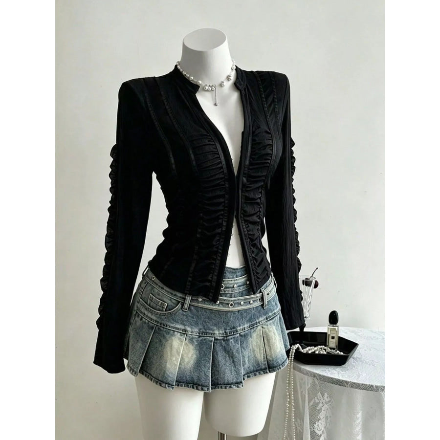 Ruched Slim-Fit Long Sleeve Top Black / S Apparel and Accessories