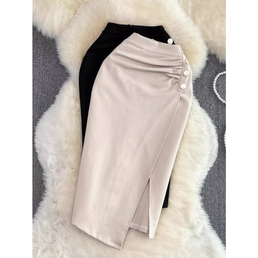 Ruched Slit Skirt Apparel and Accessories