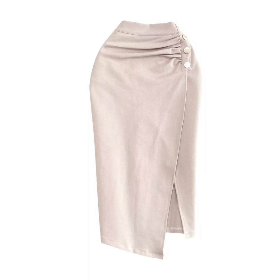 Ruched Slit Skirt Apricot / S Apparel and Accessories