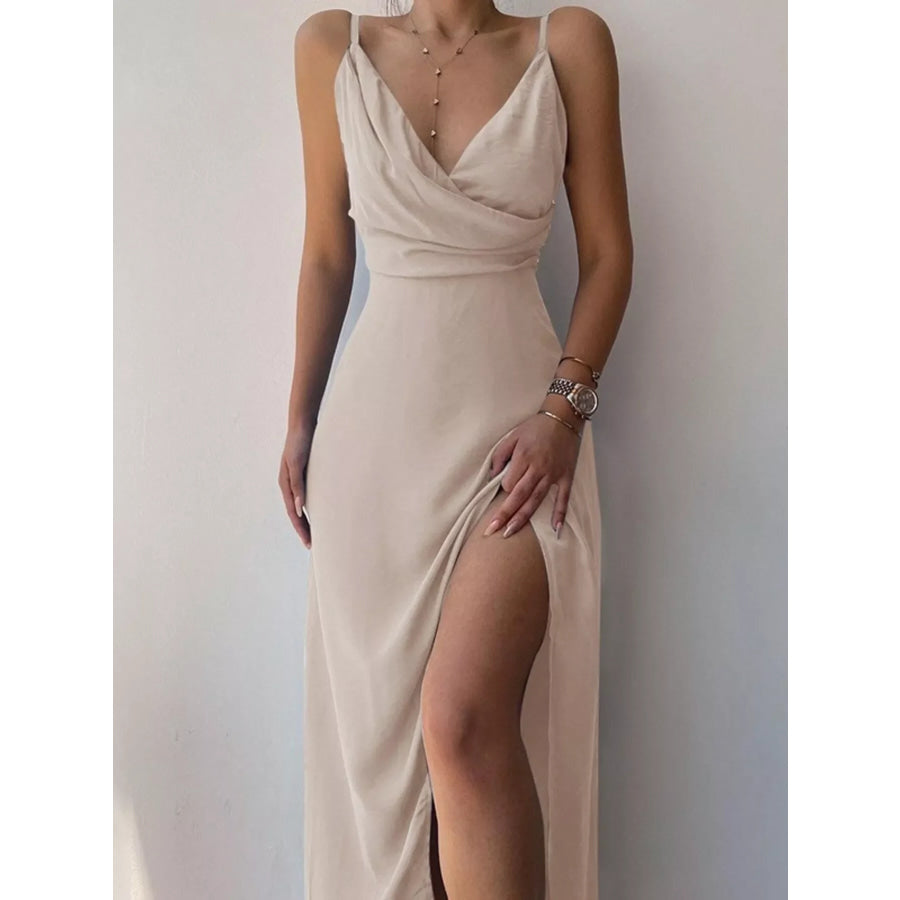 Ruched Slit Spaghetti Strap Dress Apparel and Accessories