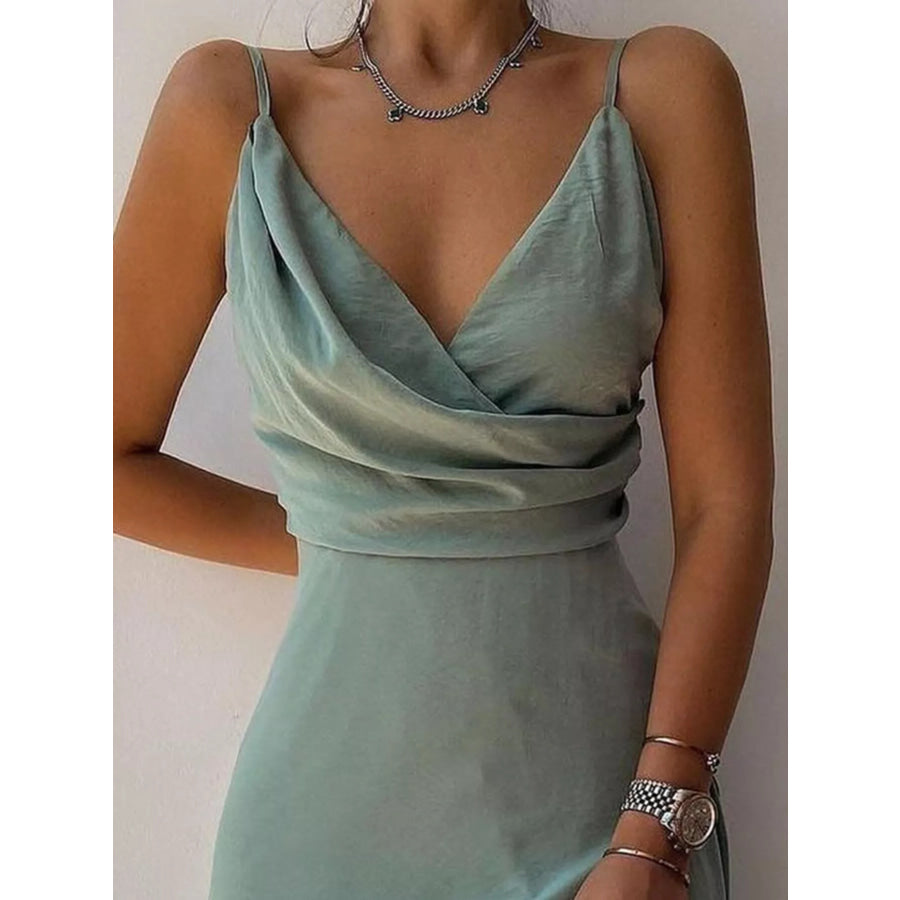 Ruched Slit Spaghetti Strap Dress Apparel and Accessories