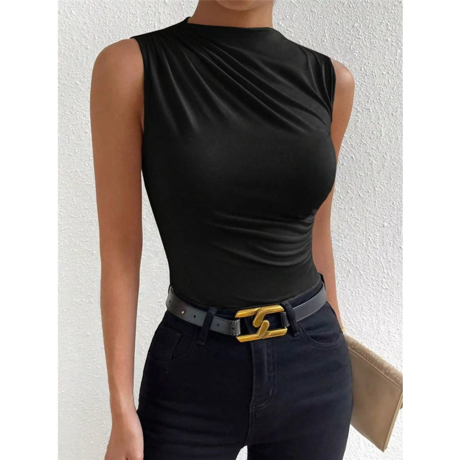 Ruched Solid Color Tank Black / S Apparel and Accessories