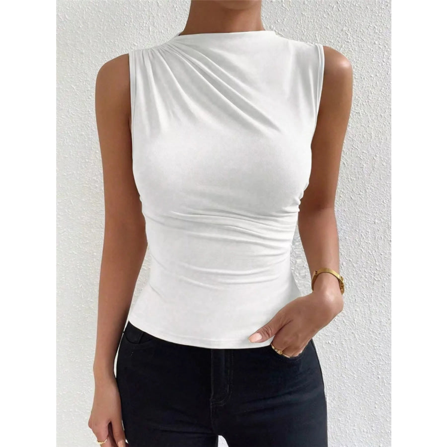 Ruched Solid Color Tank White / S Apparel and Accessories