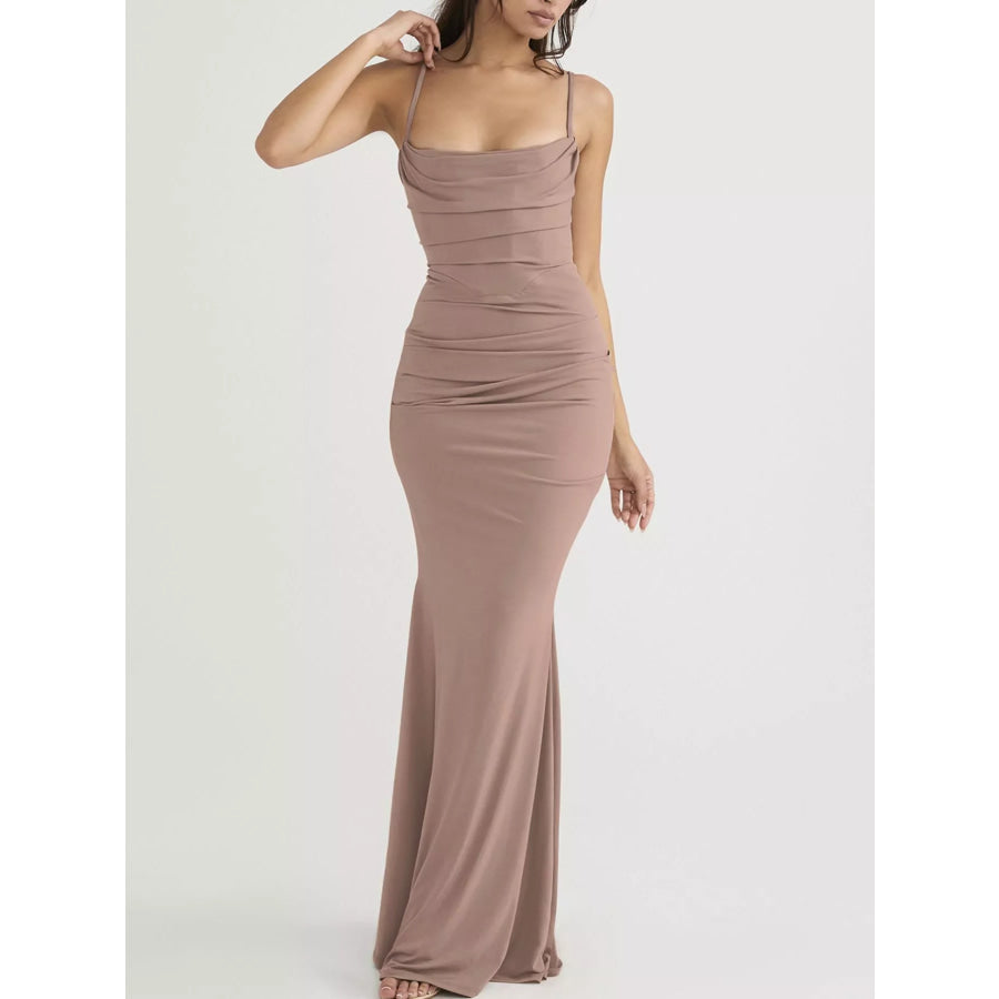 Ruched Spaghetti Strap Bodycon Maxi Dress Apparel and Accessories