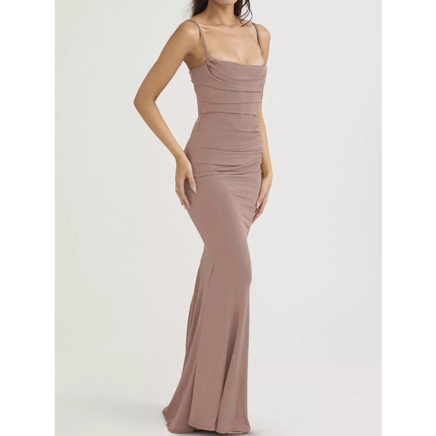 Ruched Spaghetti Strap Bodycon Maxi Dress Apparel and Accessories