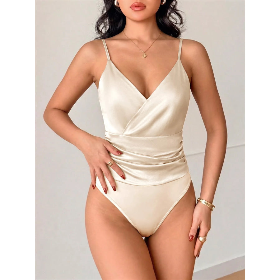 Ruched Spaghetti Strap Bodysuit Apparel and Accessories