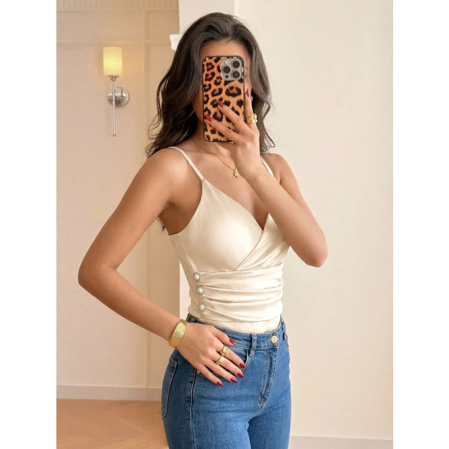 Ruched Spaghetti Strap Bodysuit Apparel and Accessories