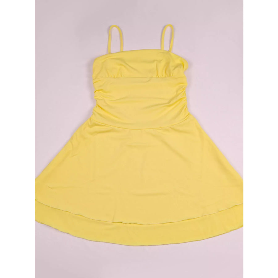 Ruched Spaghetti Strap Layered Mini Dress Apparel and Accessories