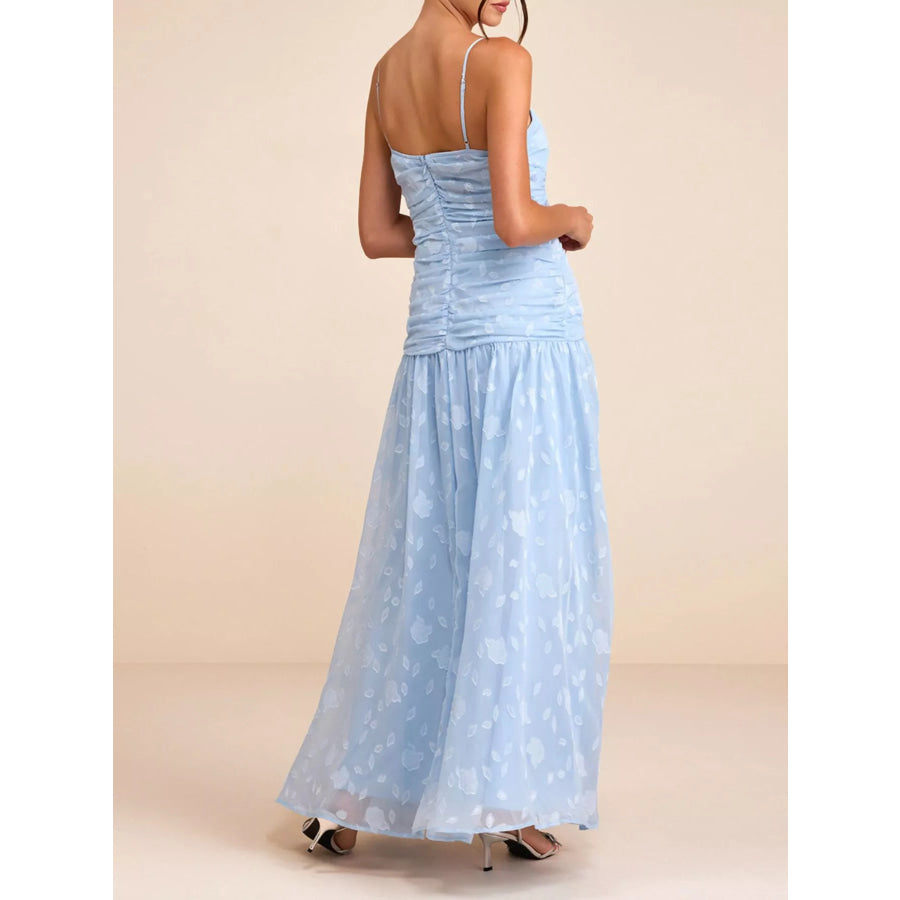 Ruched Spaghetti Strap Maxi Dress Apparel and Accessories