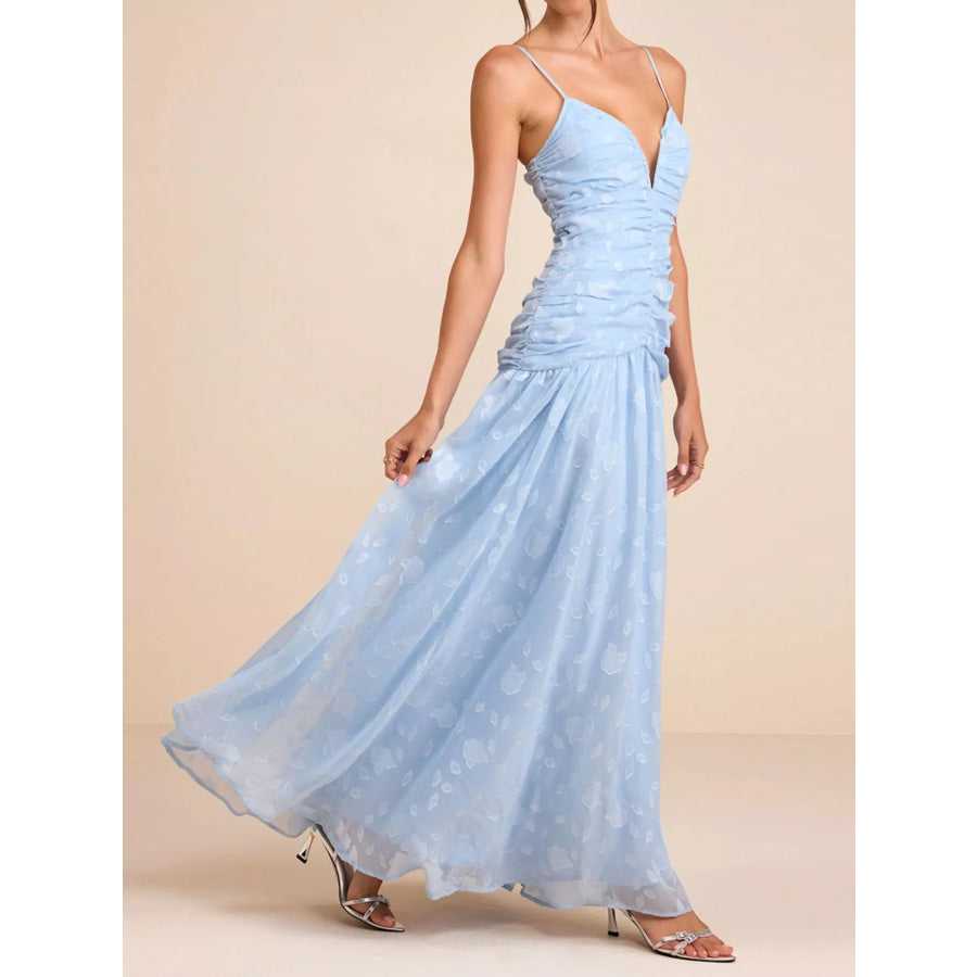 Ruched Spaghetti Strap Maxi Dress Apparel and Accessories