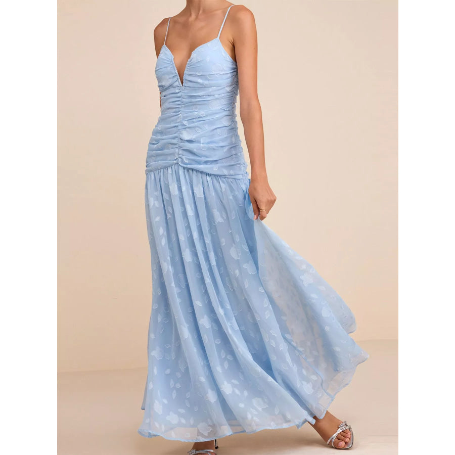 Ruched Spaghetti Strap Maxi Dress Apparel and Accessories