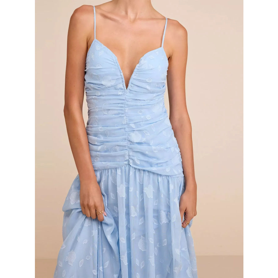Ruched Spaghetti Strap Maxi Dress Apparel and Accessories