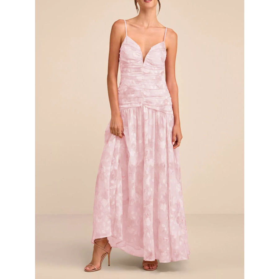 Ruched Spaghetti Strap Maxi Dress Blush Pink / S Apparel and Accessories