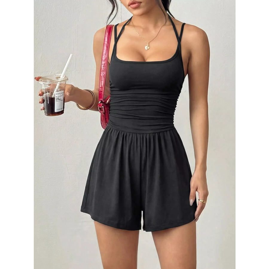 Ruched Spaghetti Strap Romper Apparel and Accessories