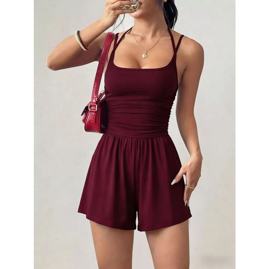 Ruched Spaghetti Strap Romper Apparel and Accessories