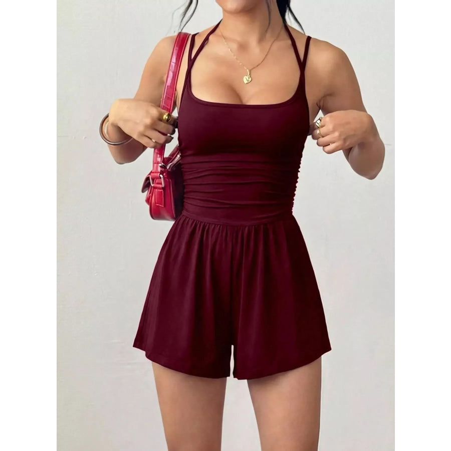 Ruched Spaghetti Strap Romper Apparel and Accessories