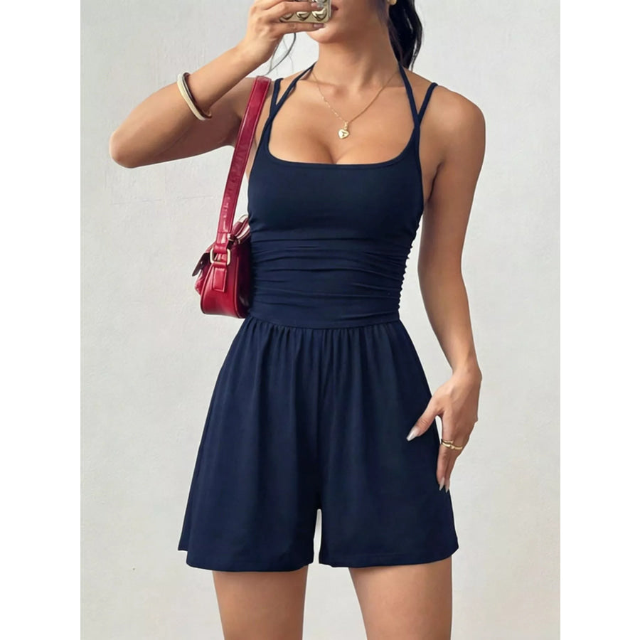 Ruched Spaghetti Strap Romper Apparel and Accessories