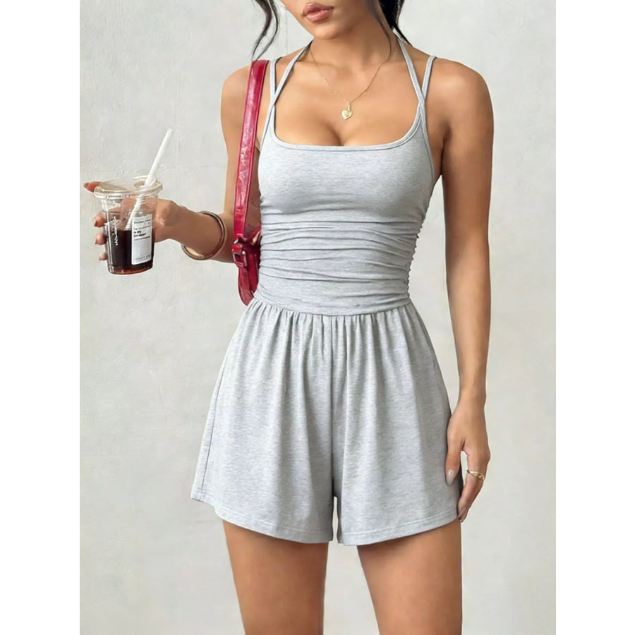 Ruched Spaghetti Strap Romper Apparel and Accessories