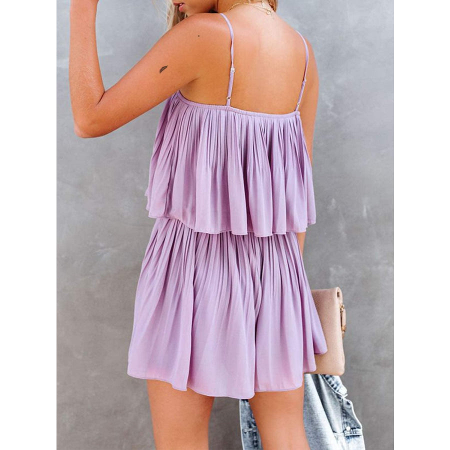 Ruched Spaghetti Strap Romper Lilac / S Apparel and Accessories