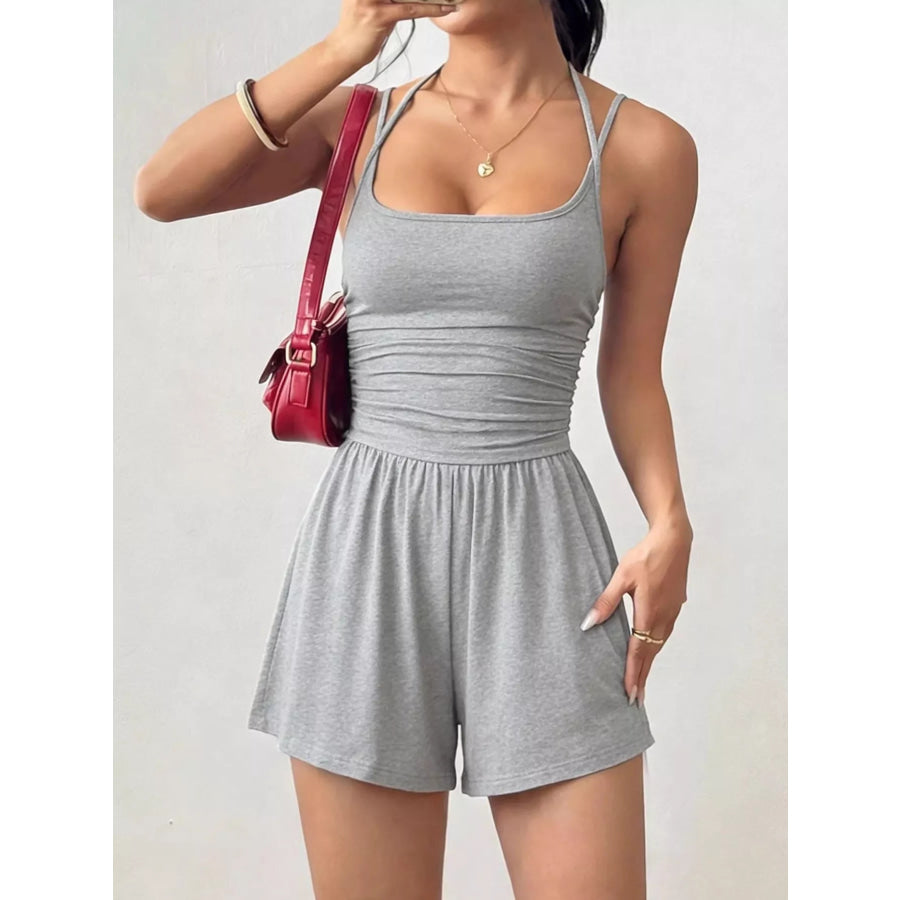 Ruched Spaghetti Strap Romper Apparel and Accessories