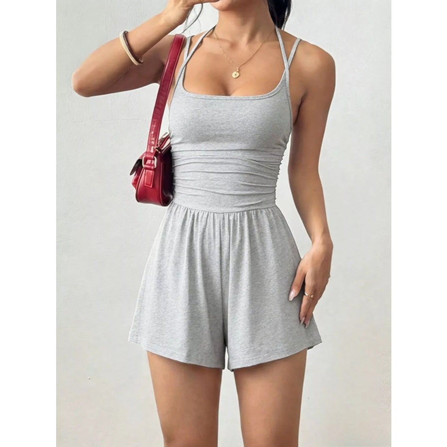 Ruched Spaghetti Strap Romper Apparel and Accessories