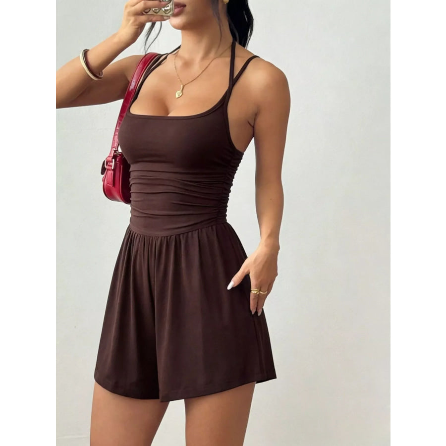 Ruched Spaghetti Strap Romper Apparel and Accessories